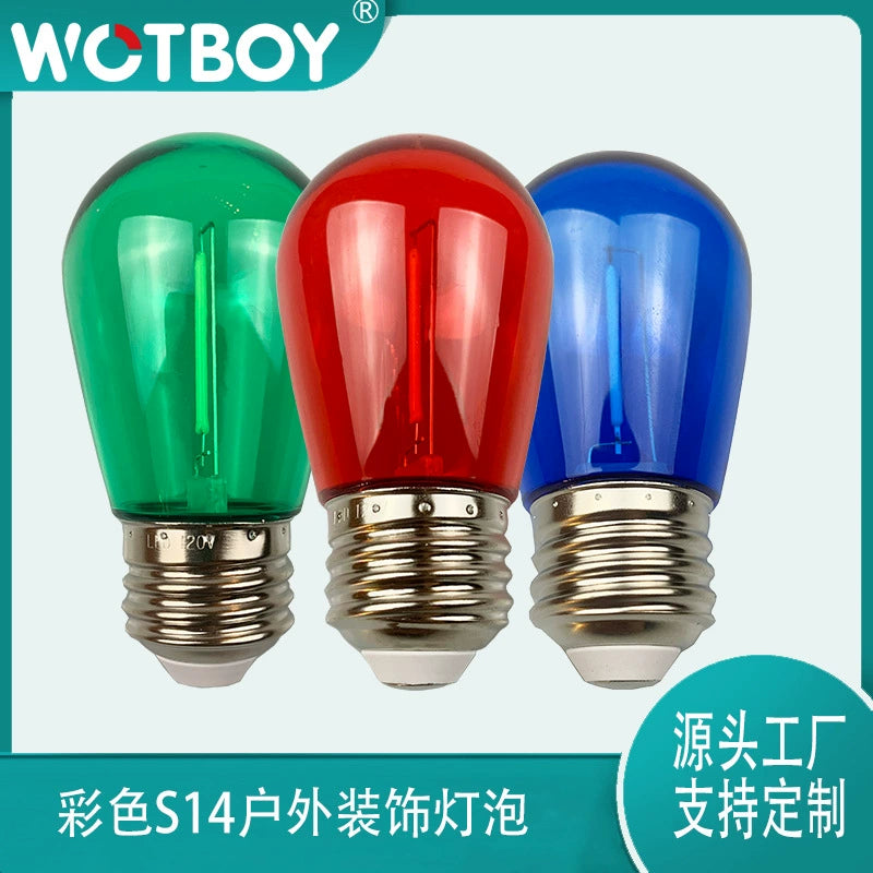 热销彩色S14灯泡LED灯丝灯户外用220V庭院装饰球泡彩灯氛围灯跨境